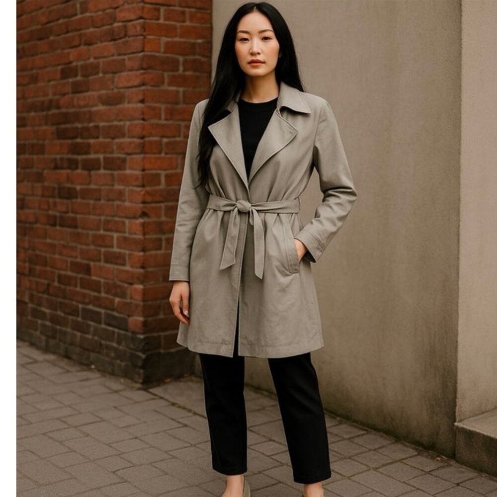IISLI Women's Trench Coat Metallic Silver‎ Belted Size 8